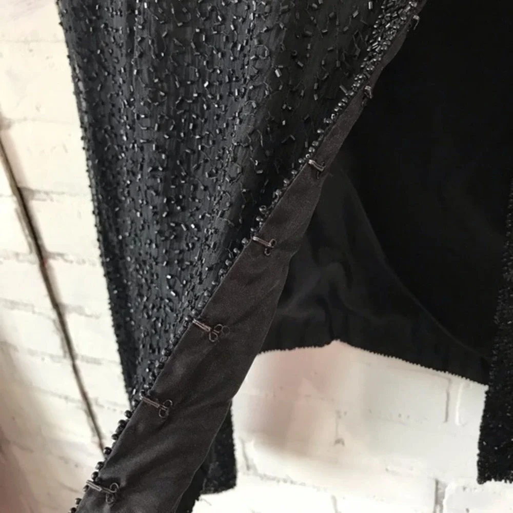 🔥Silk Beaded Jacket Sz Large Stenay Vintage Black Formal Blazer 90s Fancy - Picture 4 of 9